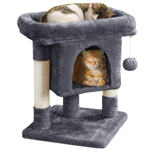Katzenkratzbaum 60 cm – Kompakt, Sisal & Kuschelhöhle, dunkelgrau