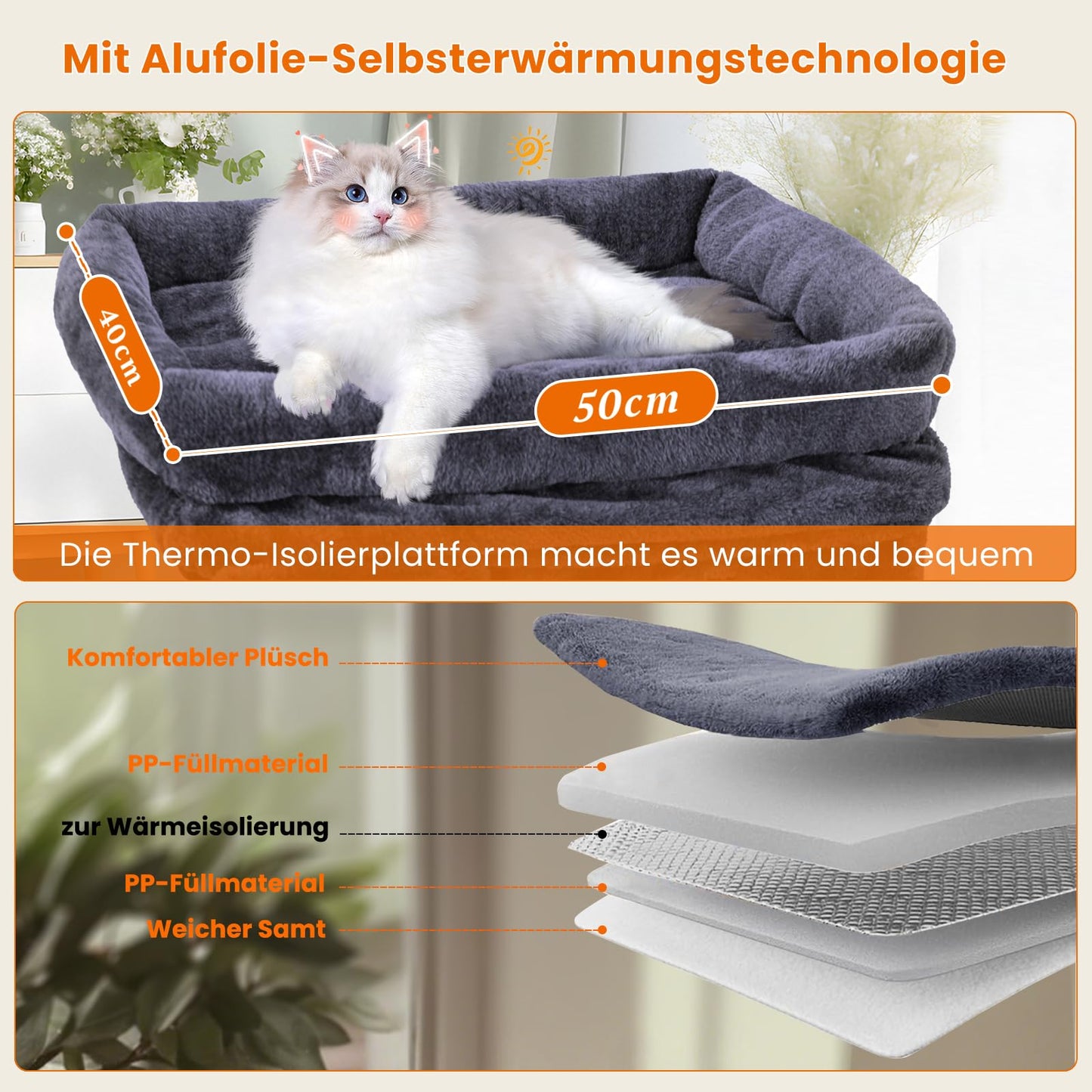 Katzenbaum klein – Mit Kratzrampe, Plattformen & Plüschbällen