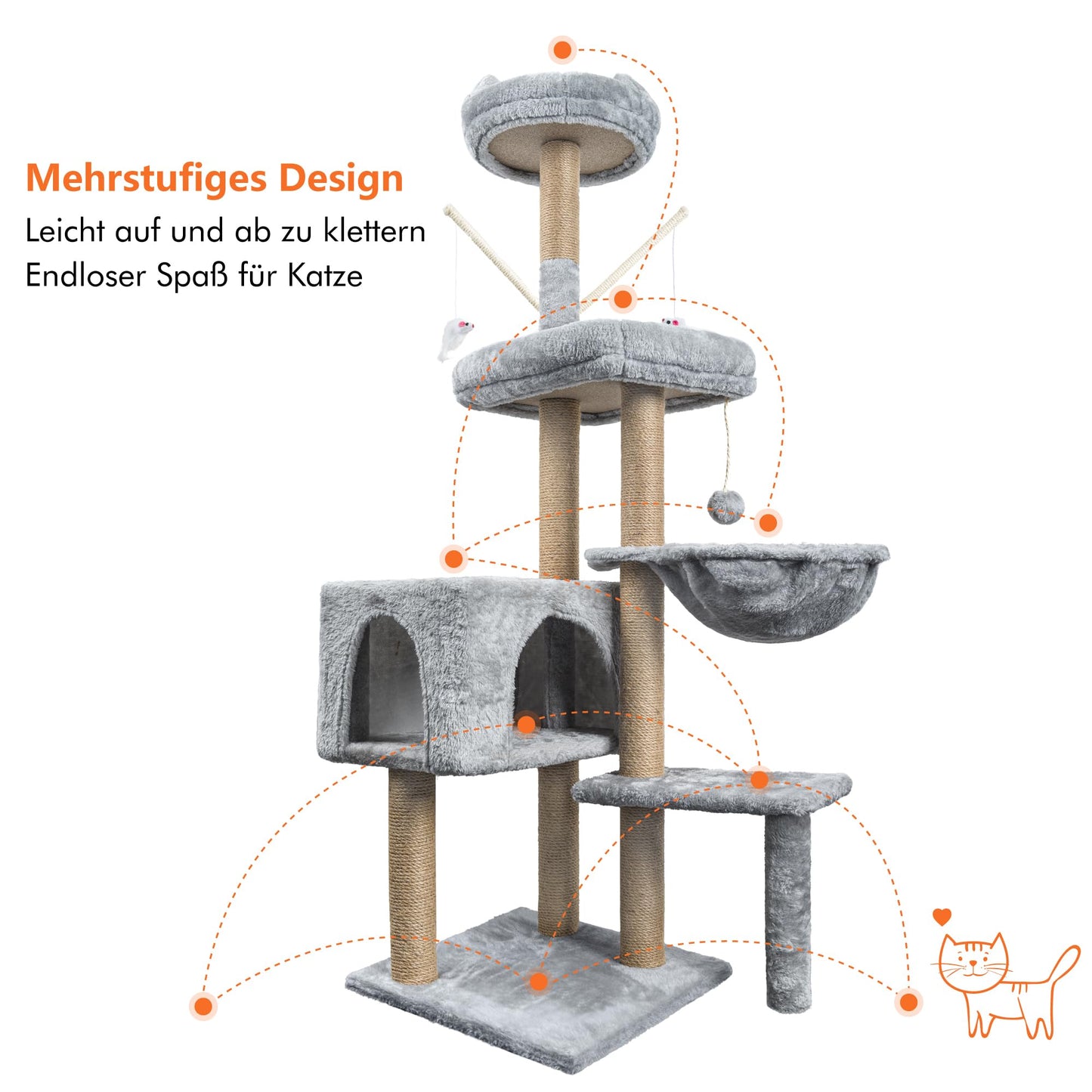 Katzenbaum 145 cm – Aktivitätskratzbaum mit Höhle & Plattformen