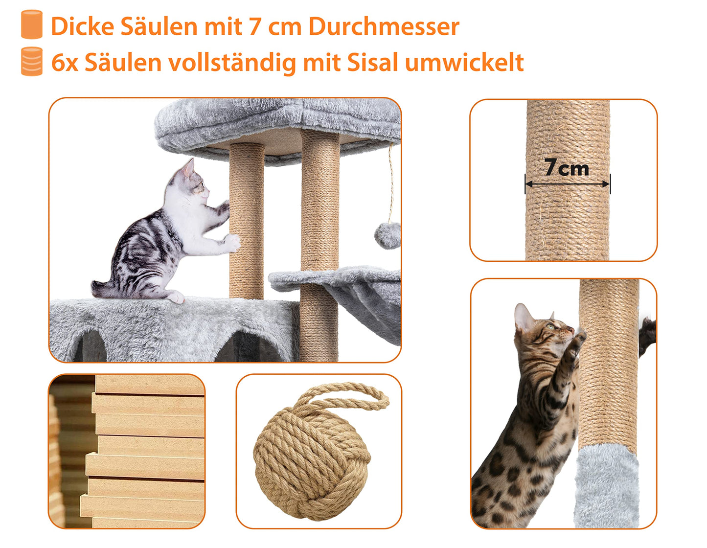 Katzenbaum 145 cm – Aktivitätskratzbaum mit Höhle & Plattformen