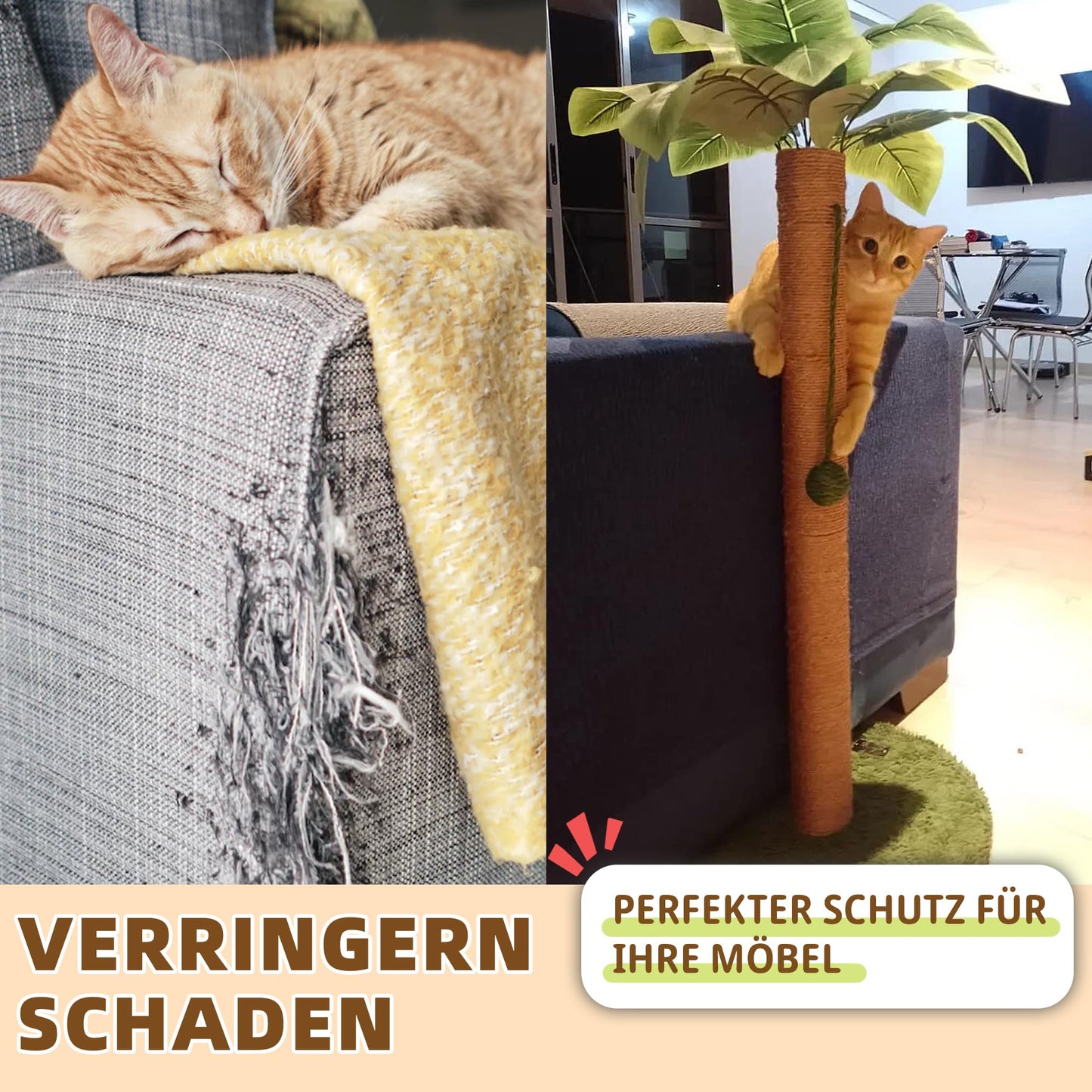 Katzenkratzsäule 84 cm – Sisal-Kratzbaum mit Palmen & Spielball