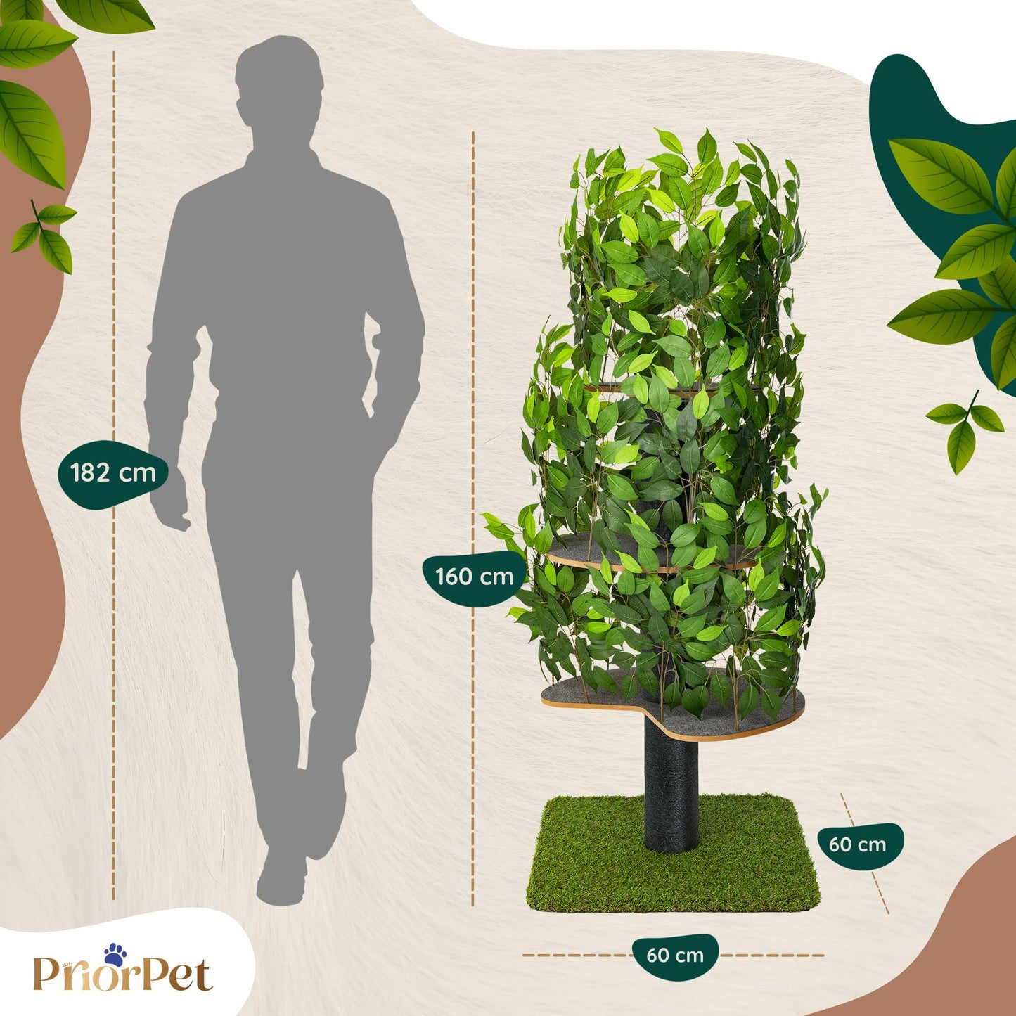 Kratzbaum Natur zum Klettern, Verstecken und Schlafen - groß mit austauschbaren Blättern - mehrstufig, einfach zu montieren - haustiersichere Materialien, langlebige und Patentierter robuste Cat Tree