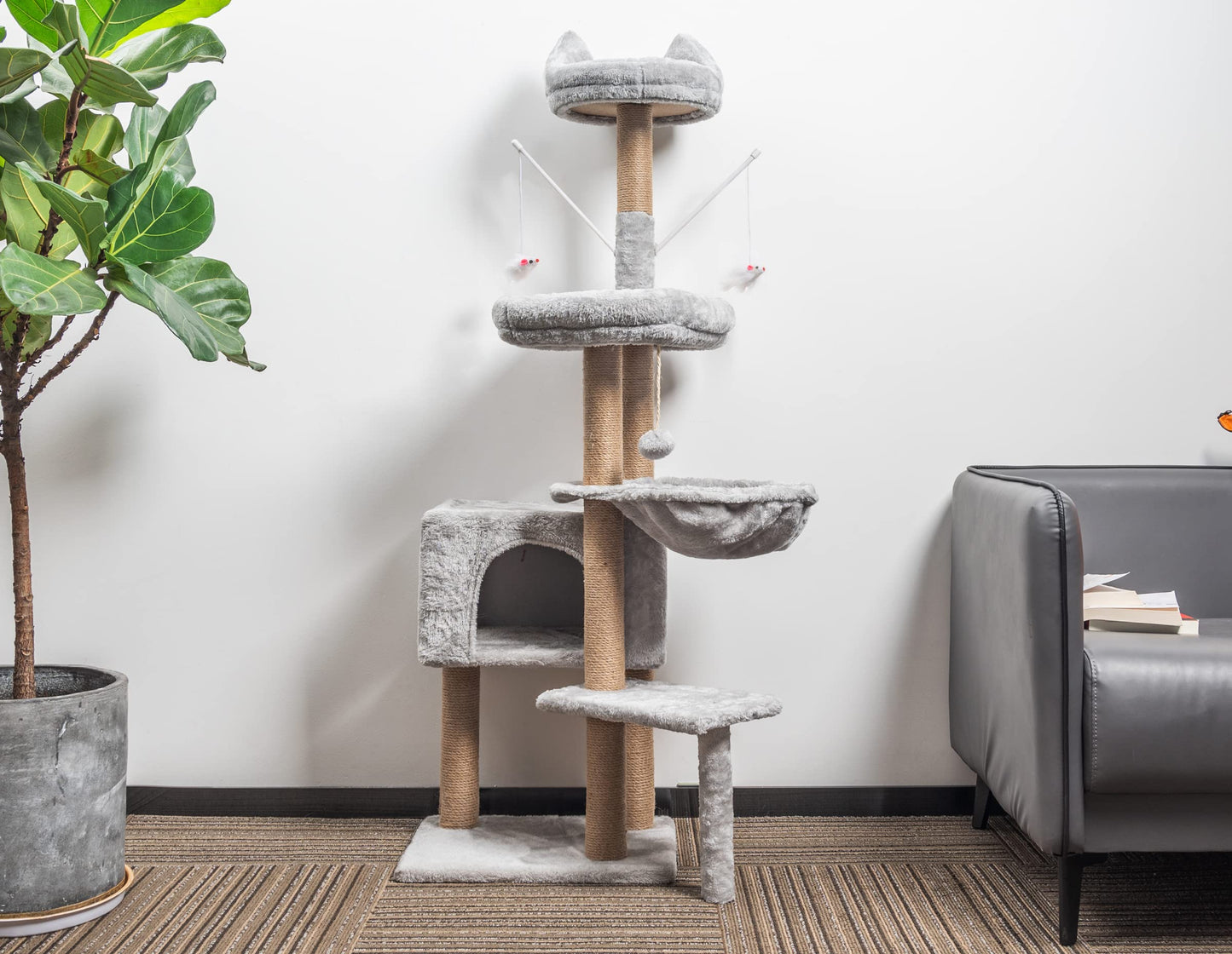 Katzenbaum 145 cm – Aktivitätskratzbaum mit Höhle & Plattformen