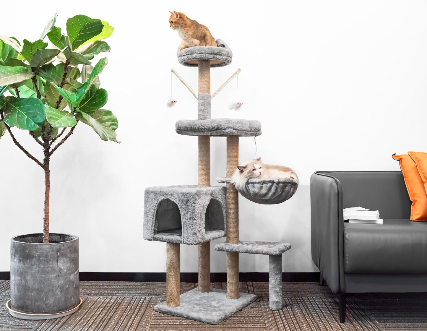 Katzenbaum 145 cm – Aktivitätskratzbaum mit Höhle & Plattformen