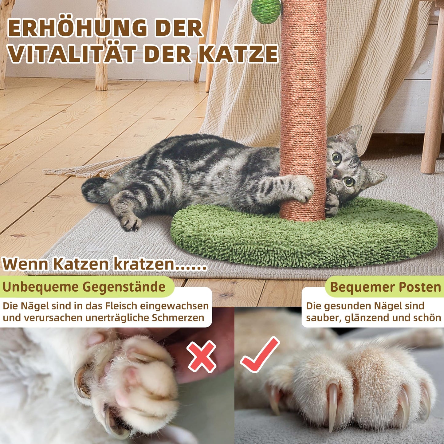 Katzenkratzsäule 84 cm – Sisal-Kratzbaum mit Palmen & Spielball