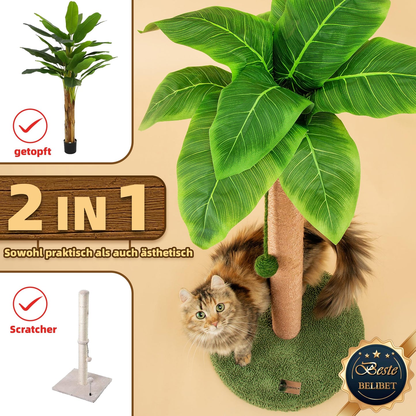 Katzenkratzsäule 84 cm – Sisal-Kratzbaum mit Palmen & Spielball