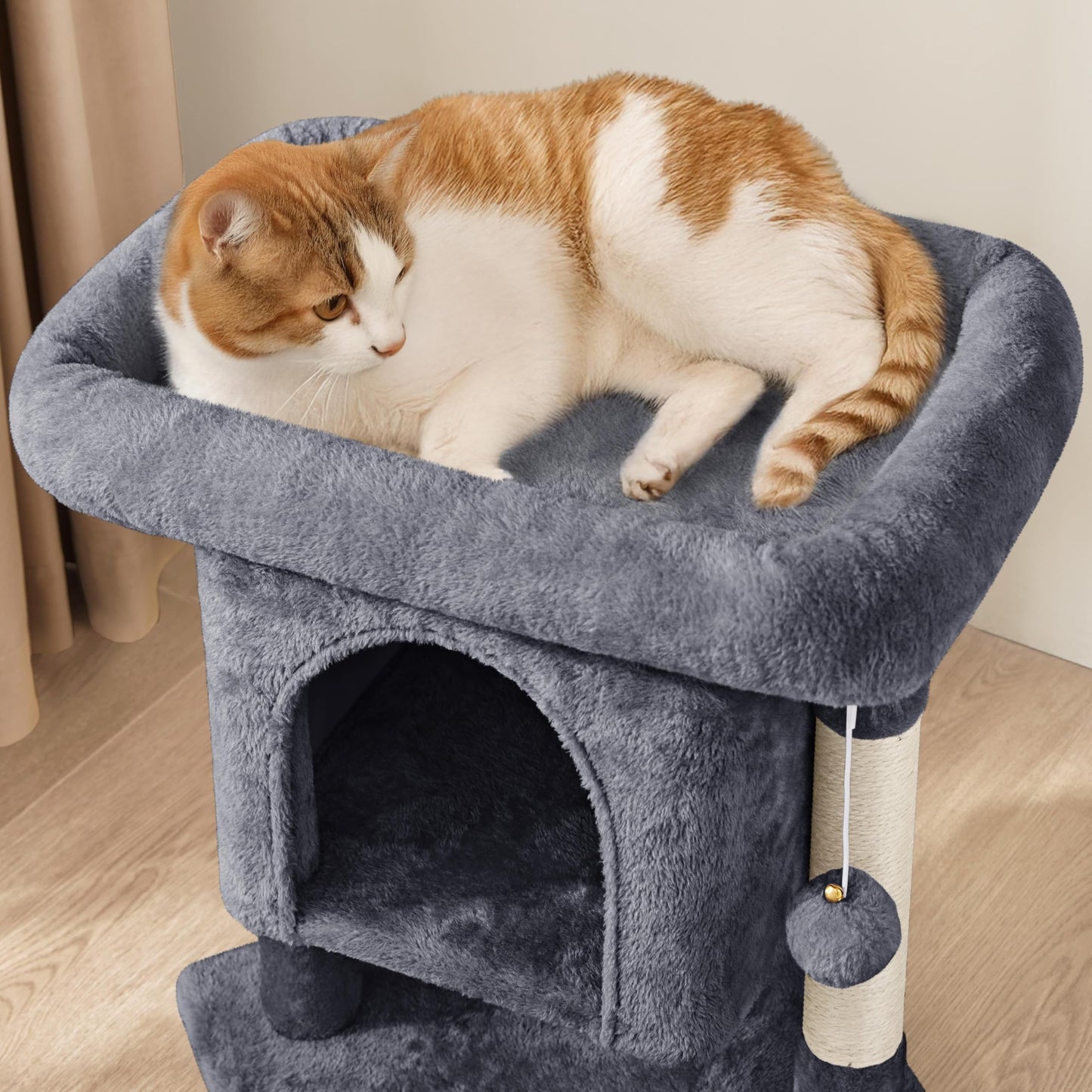 Katzenkratzbaum 60 cm – Kompakt, Sisal & Kuschelhöhle, dunkelgrau